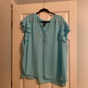 Blue flutter sleeve top